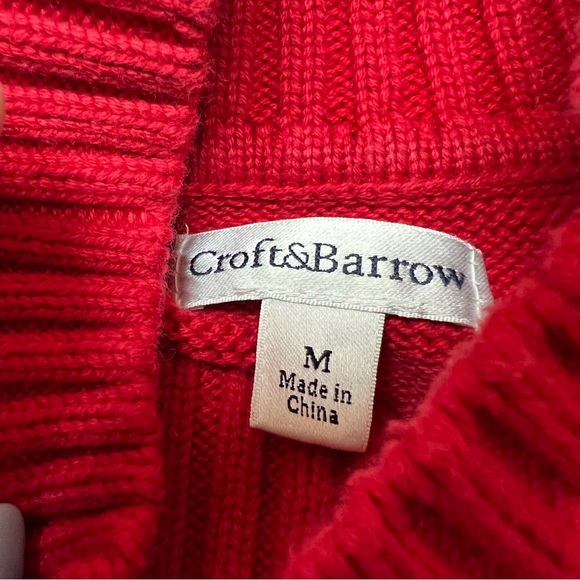 Croft & Barrow Turtleneck 100% Cotton Cable Knit Sweater Red Size Medium - Picture 3 of 12